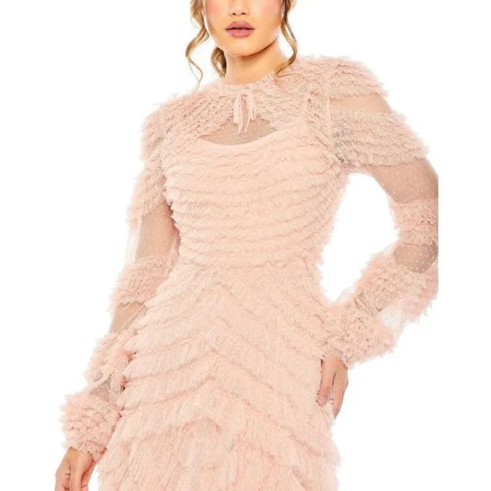 Mac Duggal Blush Pink Tiered Ruffle Tulle Midi Dress NWT - Picture 3 of 8